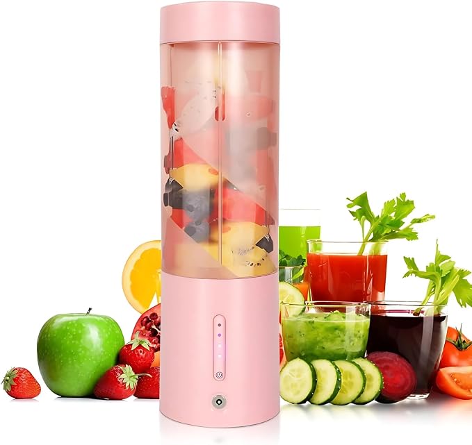 Portable Juicer Blender, USB Rechargeable Smoothie Maker with 6 Upgraded Blades and 4000mAh Battery, 450ml/15oz Capacity, Ideal for Smoothies, Protein Shakes, Travel and Office (Pink)