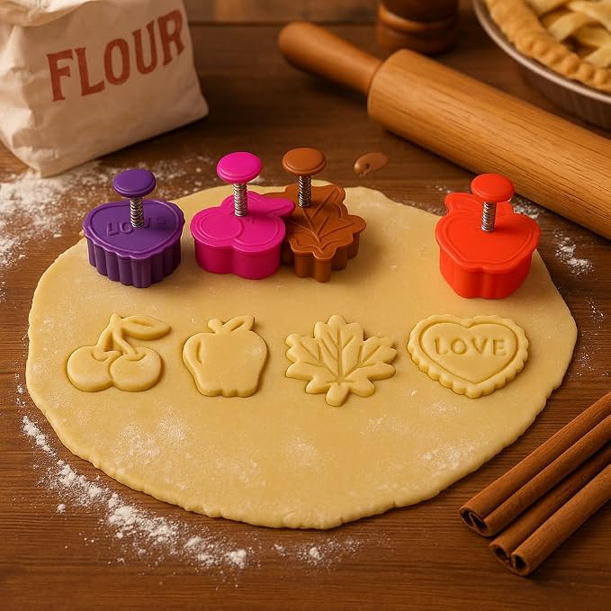 Mrs. Anderson's Baking Pie Crust Cookie Cutters, Set of 4, Spring-Action Embossing Cutters For Pie Crusts, Cookies, And Pastry Dough