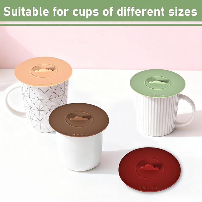4 Pack Silicone Cup Covers,Multicolored Silicone Lids,Silicone mug cover | Mug Covers for Mugs, Cups, Tea Pots,Cup Lids for Coffee & Tea