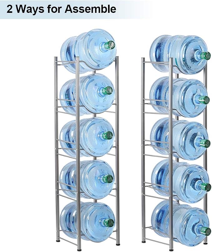 LIANTRAL 5-Tier Water Cooler Jug Rack, 5 Gallon Bottle Storage, Detachable Heavy Duty Holder for Home, Office (Silver) | 5-Tier Silver,Heavy-Duty Steel,Rustproof,Easy Assembly,Floor Protection,Save Space, Detachable,Perfect for Home, Kitchen