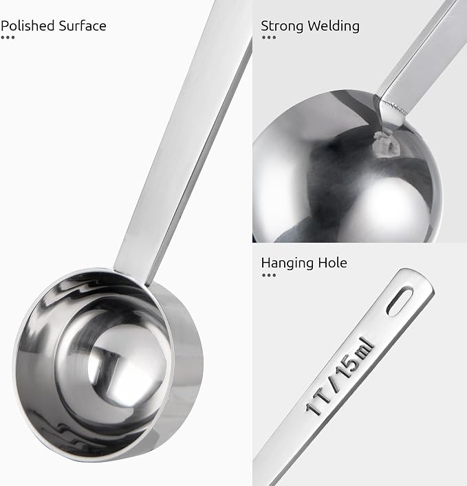 U-Taste Coffee Scoop 1&2 Tablespoon, 4.3in Long Handle Tbsp Measuring Spoon | 18/8 Stainless Steel Tablespoon Scoop, Long Metal Coffee Spoon Scooper, Coffee Meansure Scoop for Ground Coffee Bean Espresso