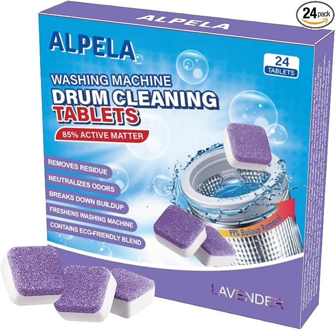 Lavender Washer Cleaner Tablets 24 Count – Septic Safe Washing Machine Cleaner & Odor Eliminator – Deep Cleaning Descaler for HE Front & Top Load Washers – Laundry Tub & Drum Cleaner