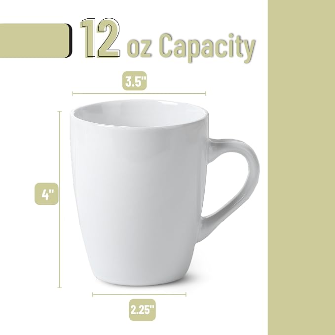 BTaT- Porcelain Coffee Mugs Set, 4 Pack, 12oz, White Ceramic Cups | Restaurant Cups with Handles for Mocha, Tea, Cappuccino, Cocoa, Cereal, Mug Gift Set, Dishwasher Safe