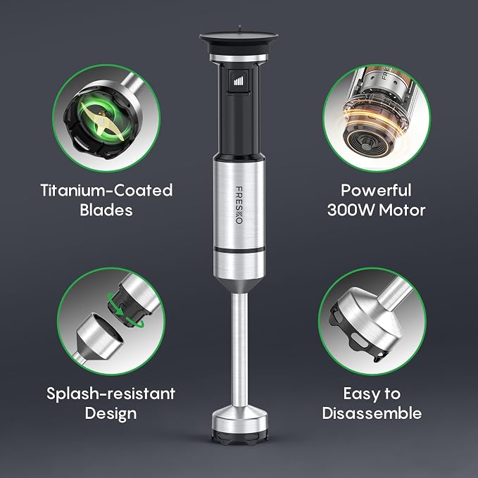 FRESKO Variable Speed Trigger Immersion Blender Handheld with 24oz Beaker | Stick Blender with Anti-Scratch Stainless Steel Shaft, Ergonomic Handle Hand Mixer for Smoothies, Soups & Sauces