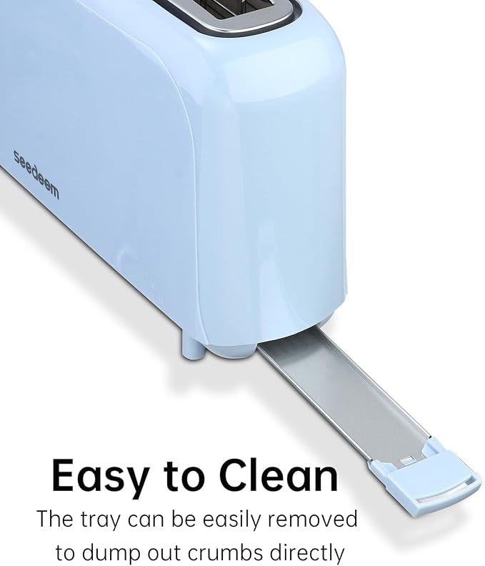 SEEDEEM 2 Slice Slim Toaster, 10" Long Slot, 6 Shade Settings, Blue | Long Slot, 6 Shade Settings, Cancel/Reheat/Defrost, Removable Crumb Tray
