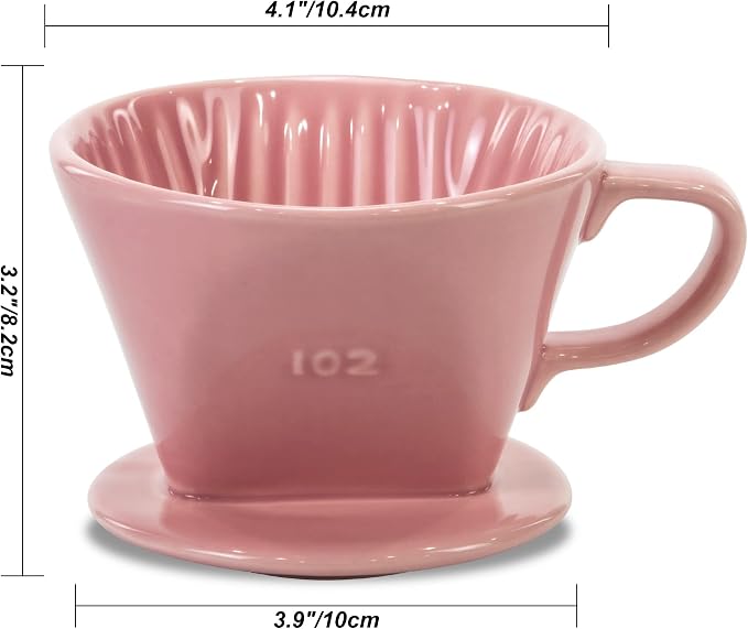 Pour Over Ceramic, Coffee Dripper Ceramic Coffee Maker,Pink | 3 Holes Flat Bottom, Porcelain Slow Filter Cone for Travel, Camping, Office, Home, Coffee Maker Brew