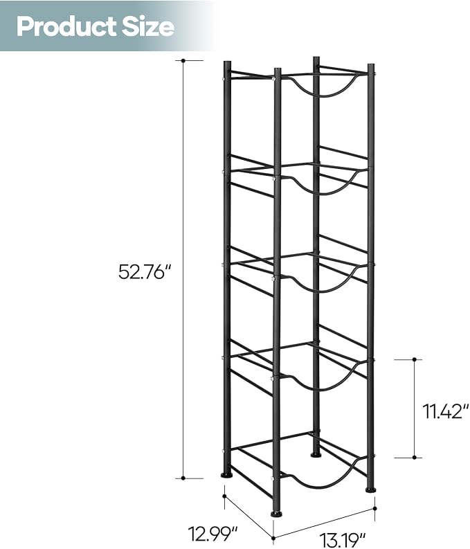 MOOACE 5 Gallon Water Jug Holder, 5 Tier Water Cooler Jug Rack, Black | Heavy Duty Water Bottle Holder Organizer, Detachable Water Dispenser Rack for Kitchen, Living Room, Office
