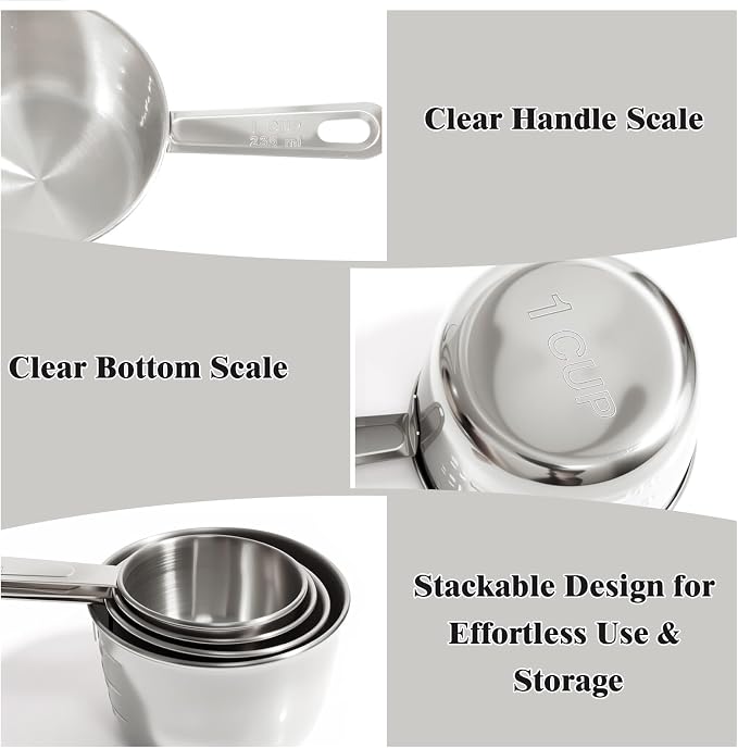 13pcs Stainless Steel Measuring Cups and Spoons Set, 8 Double-Sided Magnetic Measuring Spoons Set & 4 Metal Measuring Cups & 1 Leveler for Kitchen Dry & Liquid Cooking Baking