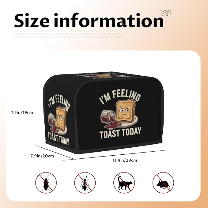 Toaster Cover 2 Slice with Cartoon Toast Pattern Dustproof Bread Maker Cover Fingerprint Bakeware Protection Wide Slot Toaster Bag Reusable Kitchen Small Appliance Cover