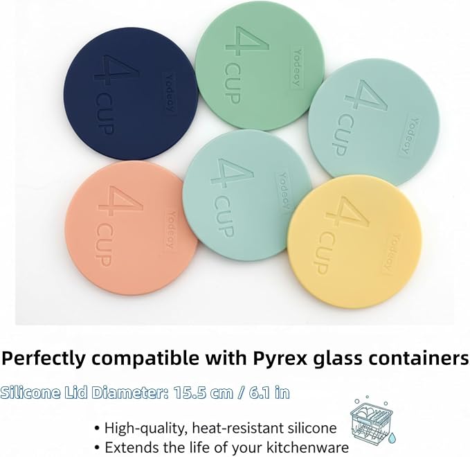 Yodecy Silicone Bowl Lids fit Pyrex Glass Bowls 7201-PC 4 Cup, fit Anchor Hocking Glass Bowls 7201-PC 4 Cup,Replacement Lids(2 Pack Pastel Yellow)