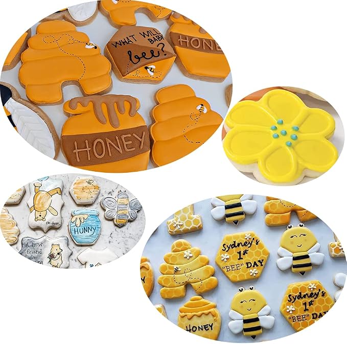 Bee Cookie Cutters Set, 6PCS Stainless Steel Honey Bear Molds | Beehive & Honey Jar Cookie Cutters Ideal for Cartoon Bear Party Baking Muffins Sandwiches Cake Fondant Birthday Decoration