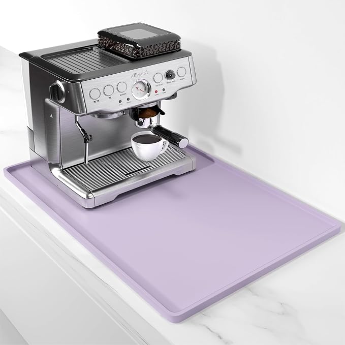 Rnivvi Silicone Coffee Mat, 16" x 24" Waterproof Raised Edge Coffee Bar Mats for Espresso Machine Station Accessories, Heat Resistant Dish Drying Pad for Kitchen Counter, Rubber Bar Decor Pad, Purple