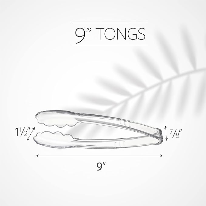 [Clear Tongs 9'' Inches] Plasticpro 9'' Serving Tongs Heavy Duty Reusable Kitchen and BBQ Clear Serving Tong for party's, Caterings, Events, Buffet, Weddings, And every Day use Pack of 12