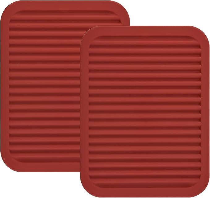 Silicone Trivets Mats Set, Hot Pad for Dishes and Pots, Hot Mats for Countertops, Silicon Tables Mats Pot Holders, Spoon Rest Set of 2 (Wine Red)