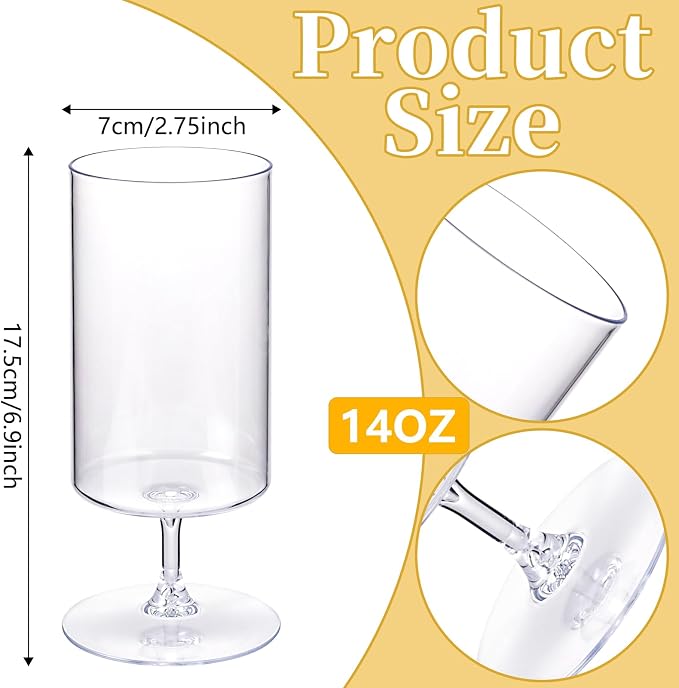 Ciaell 12 Pack Plastic Water Goblets for Weddings Parties | 14 oz Short Stem Water Goblets, Heavy Duty Plastic, Wine Beer Juice Cocktails for Anniversaries Dinners Birthdays