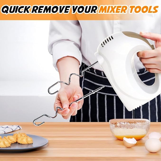 Showvigor Electric Hand Mixer with 5 Stainless Steel Whisks,5 Speed,White2 | Portable Kitchen Mixer Electric Whisk, Food Beater for Whipping Mixing Cookies