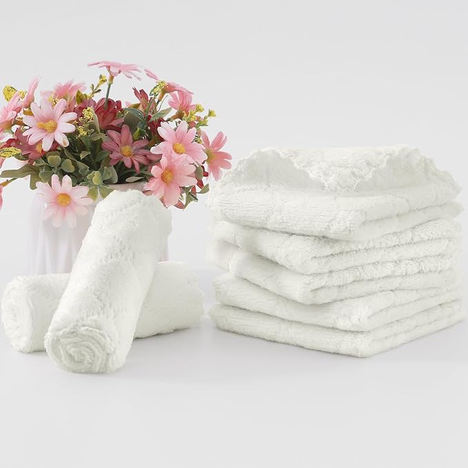 Homaxy 12 Pack Super Soft & Absorbent Dish Cloths, 10" x 10", White | Coral Velvet, Nonstick Oil Fast Drying Microfiber Cleaning Cloth, No Lint Household Dishcloths