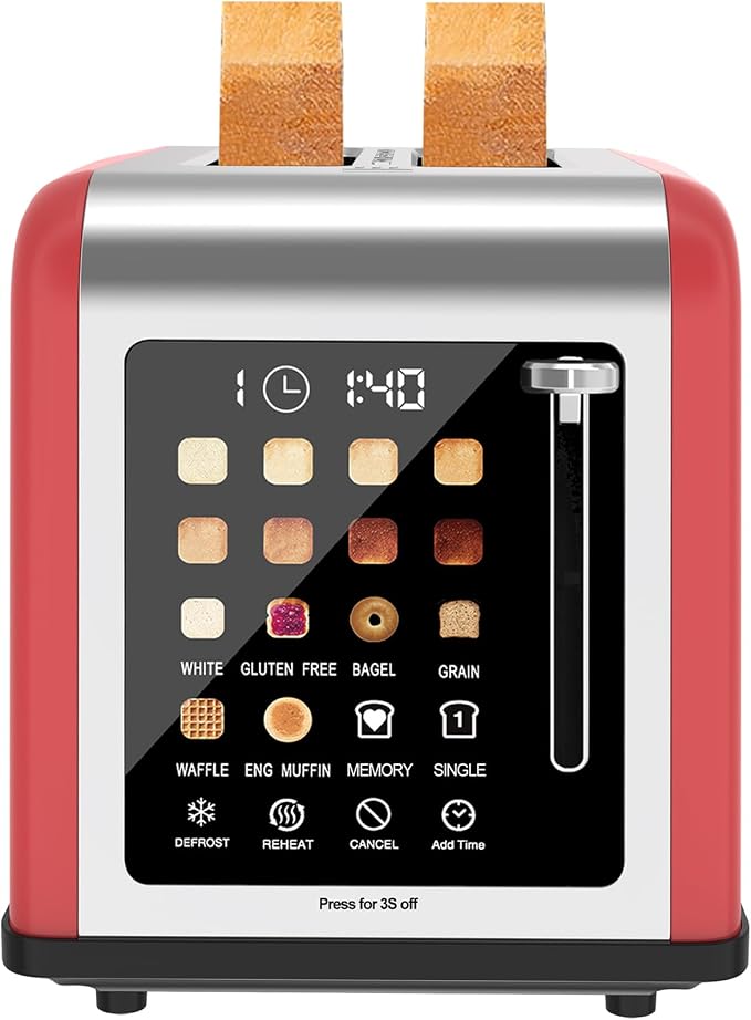 2 Slice Toaster Touch Screen, Stainless Steel Toasters Digital Timer 2 Slot Toasters, 8 Shade Settings 6 Bread Types for Bagel, Cancel, Defrost (Black)