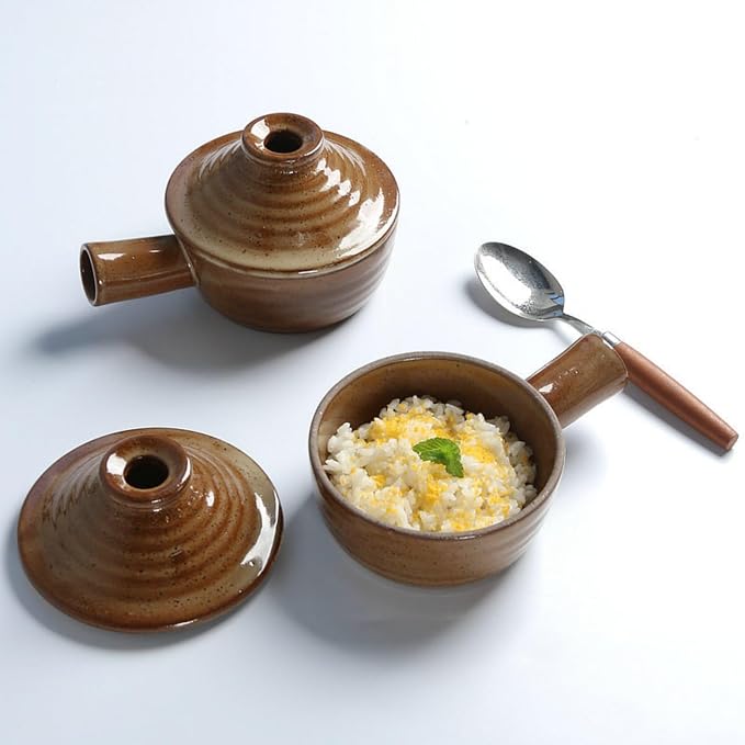 2 Set Microwave Egg Cooker Ceramic Egg Poacher with Dome Chimney Lid, Hollow Hand and 2 Stainless Steel Spoon for Household Use and Food Preparation