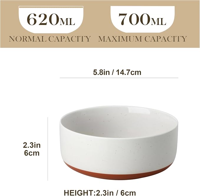 MALACASA Cereal Bowls Set of 6,24 OZ Ceramic Bowls for Kitchen,Khaki White | Porcelain Soup Bowl Breakfast Bowls for Cereal, Soup, Oatmeal, Yogurt, Dishwasher Microwave Safe for Daily Use, Series TARA