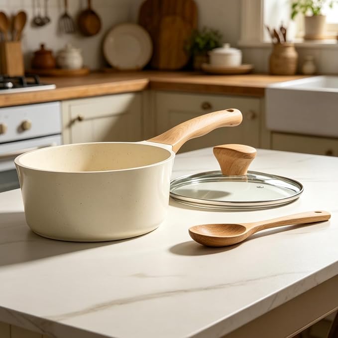 Nonstick Ceramic Saucepan with Lid 2QT. | German Greblon Ceramic Nonstick Coating, Non Toxic Sauce Pot, PTFE, PFOA & PFAS Free, Induction Compatible.