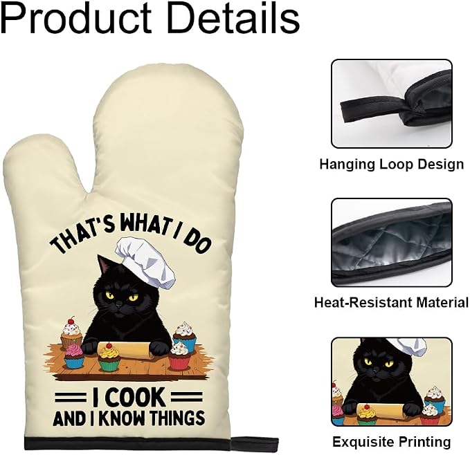 DYJYBMY Time to Make The Biscuits Funny Cat Oven Mitts and Pot Holder Set, Cute Kitchen Gadgets for Women Cat Lover, Housewarming Gifts for Hostess Cat Mom Wife Sister BFF (Baroque)