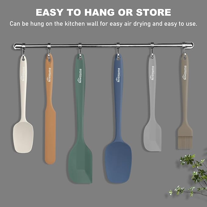 NileHome Silicone Spatula Set, 6 Pieces Food Grade Kitchen Utensils Heat Resistant Up to 600°F Dishwasher Safe BPA-Free Rubber Spatula for Scraping, Baking, Cooking, Mixing-Forest Style
