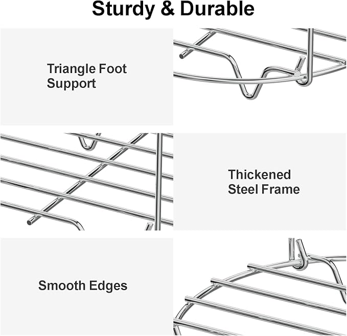 Steamer Rack Trivet for Instant Pot 6 Qt & 8 Qt with Handle, 7.7 in | 304 Stainless Steel Steam Rack with Foldable Long Handles for Pressure Cooker, Steaming, Cooking, Dishwasher Safe