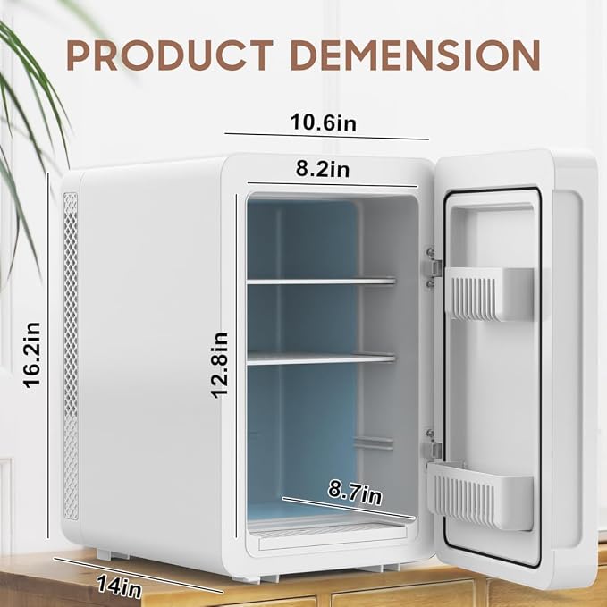 Kikihouse 16L/20L Skincare Fridge with LED Mirror, Small Fridge for Makeup | Portable Skin Care Fridge for Beauty, Cosmetics, Personal Mini Refrigerator for Food, Office, Dorm, Car, Cooler & Warmer