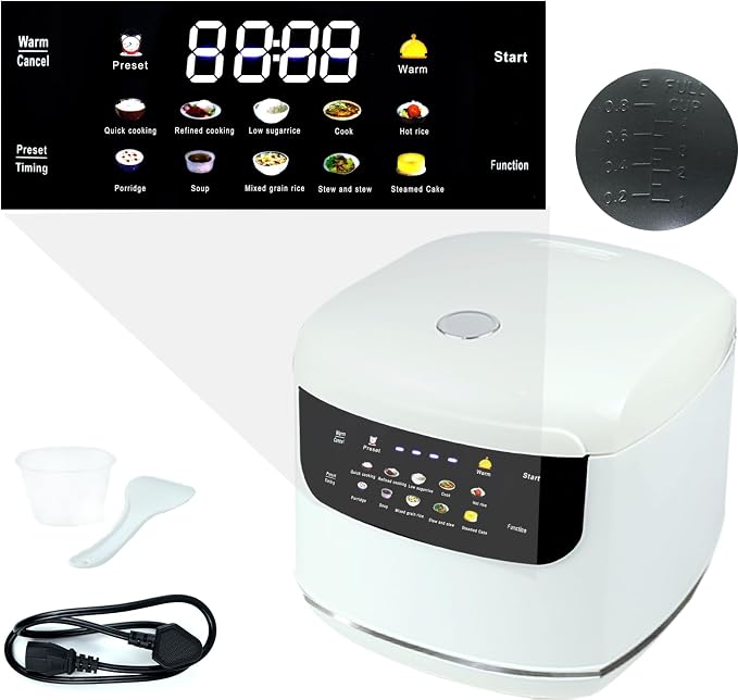 10 Functions Small 2L Rice Cooker,6 Cups Cooked/3-4 Cups Uncooked | Mini Rice Maker Non-Stick Inner Pot for1-4 People,24H Timer Delay and Keep Warm for Dorm,Office,Travel Kitchen Small Families