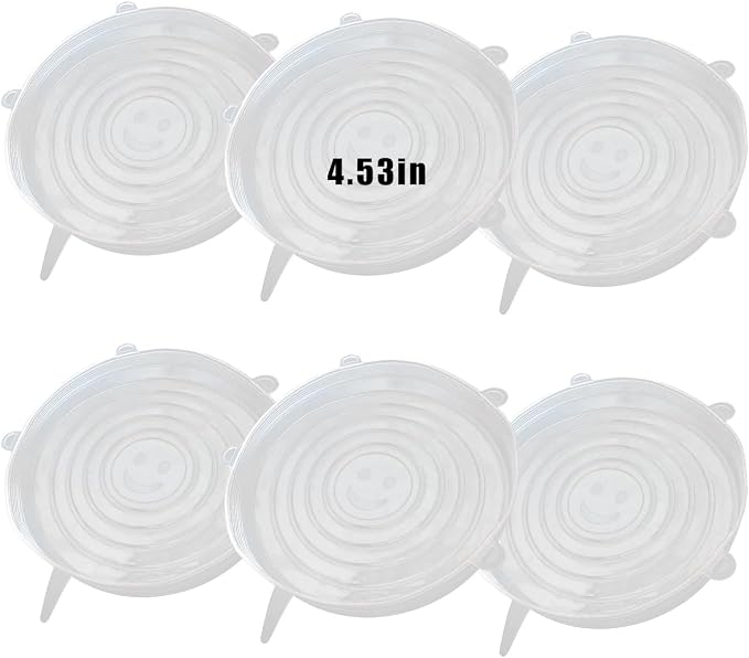 Silicone Stretch Lids, 6 Pcs, 4.53in | Reusable and Durable, Silicone Container Covers, Food Storage, Expandable Bowl Covers, Dishwasher & Freezer Safe