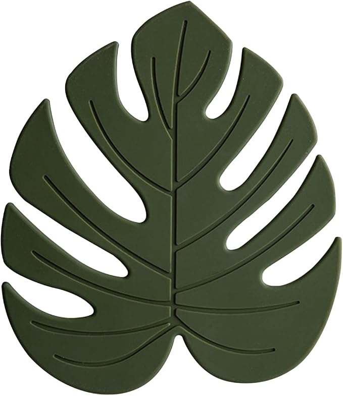 Monstera Drink Coasters 2 Pack, Silicone Coaster for Drinks, Green Soft Rubber Coaster, Protect Furniture from Water Marks or Damage, Non Slip Coasters (Small, Monstera)