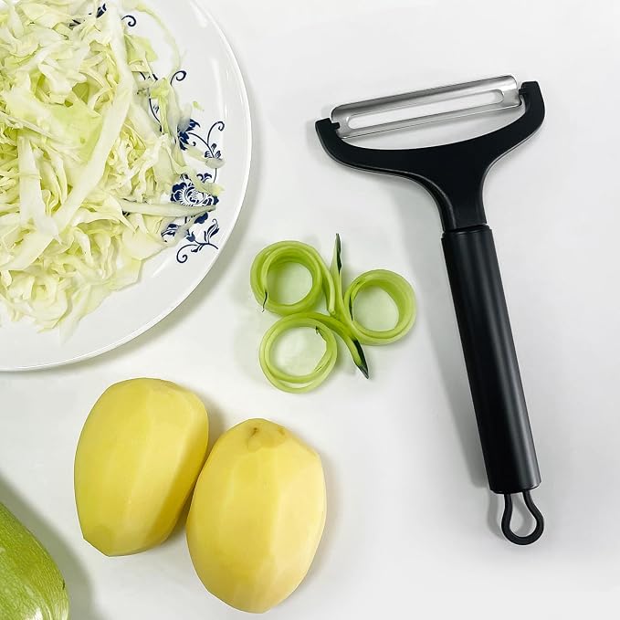 LHS Cabbage Peeler for Kitchen, Wide Mouth Vegetable Peeler, Stainless Steel Fruit Shredder Slicer with Non-Slip Handle and Sharp Blade (Black)