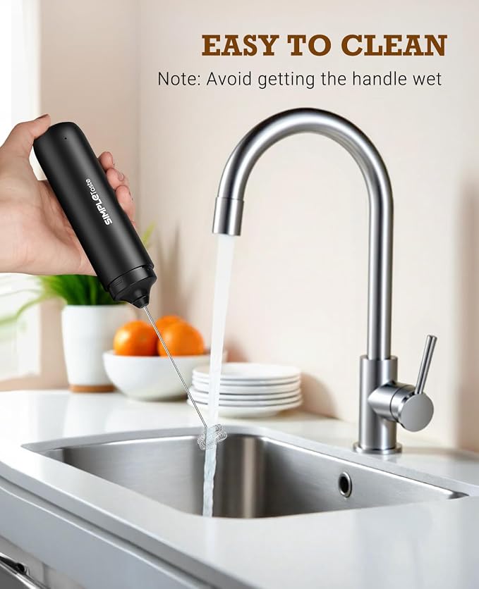 SIMPLETASTE Rechargeable Milk Frother Handheld Dual Coil Whisk Head Mixer | USB-C Portable Hand Frother Wand Drink Mixer for Cappuccino, Bulletproof Coffee, Latte, Black