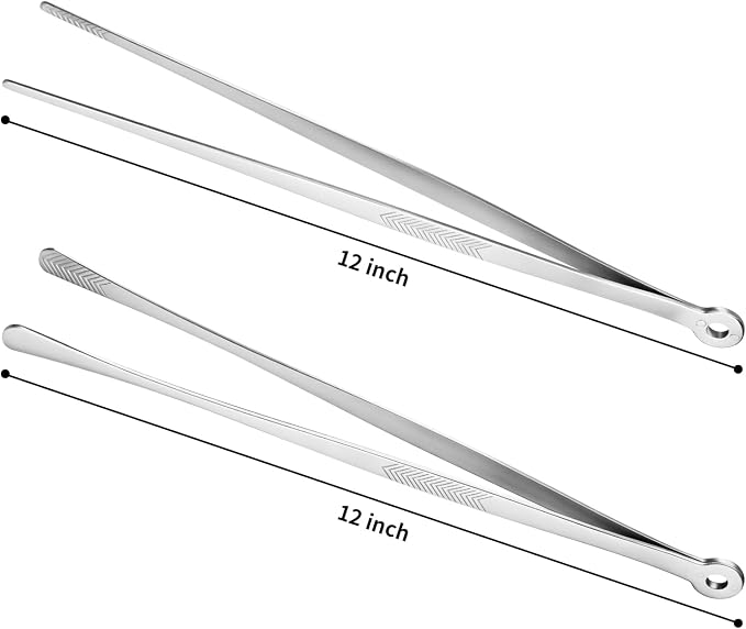 Kirecoo 2PCS 12" Stainless Steel Cooking Tongs with Serrated Tips | Precision Chef Tweezers, Non-slip Extra Long, Dishwasher Safe, For Grill Serving & Salad, Multipurpose Kitchen Utensil