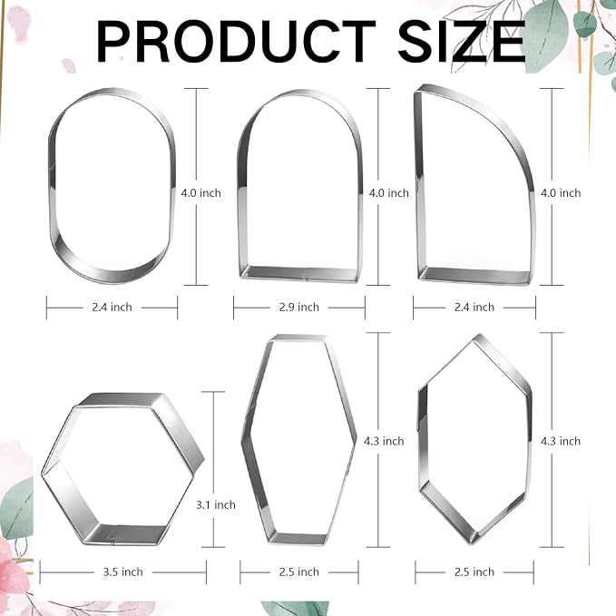 6 Pcs Geometric Plaque Cookie Cutter Set, 4.0" Dishwasher-Safe | Rounded-edge stainless steel cutters for cookies, fondant, sandwiches, birthdays, weddings and family baking treats