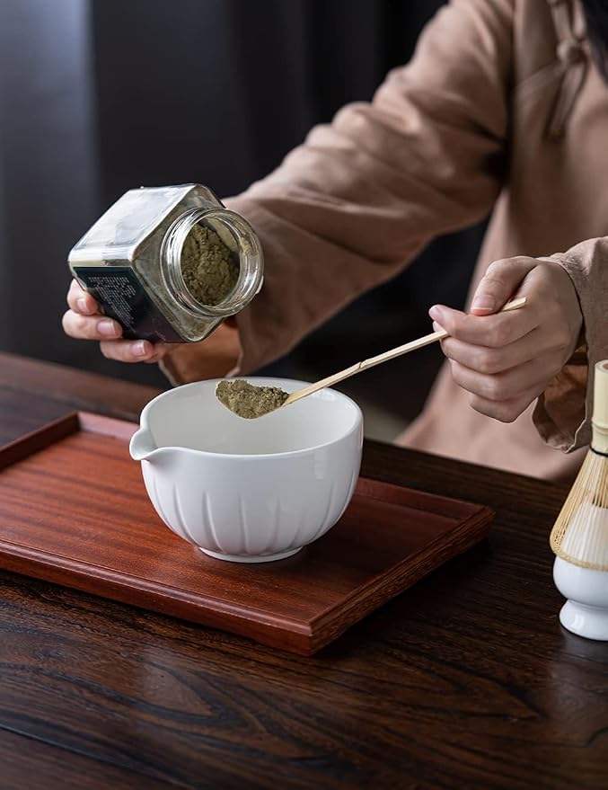 TANG PIN Matcha Set - Match Bowl and Whisk, 15 OZ Matcha Whisk Set | Matcha Scoop | Matcha Whisk Stand (Chasen Holder) - 5pc Perfect Matcha Kit for Matcha Tea Ceremony (White)