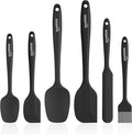 NileHome Silicone Spatula Set, 6 Pieces Food Grade Kitchen Utensils with Silicone Brush Heat Resistant Up to 600°F Dishwasher Safe BPA-Free Rubber Spatula for Scraping, Baking, Cooking, Mixing-Black