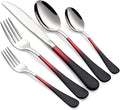 Colorful Silverware Set 20 Piece 18/0 Stainless Steel Flatware red and black Handle Cutlery Set Service for 4 Fork Knife Spoon Set Mirror Finish Dishwasher Safe