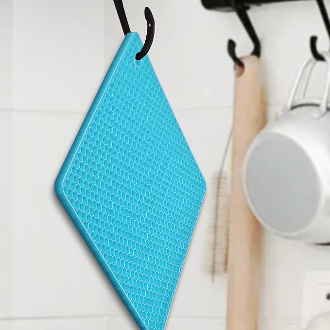 homEdge Silicone Square Trivets Mat, 6 Packs Multipurpose Non Slip Heat Resistant Pot Holder-Blue