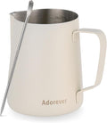 Milk Frothing Pitcher, 600ml/20oz Steaming Pitchers Stainless Steel Milk Coffee Cappuccino Latte Art Barista Steam Pitchers Milk Jug Cup with Decorating Art Pen, Matte White