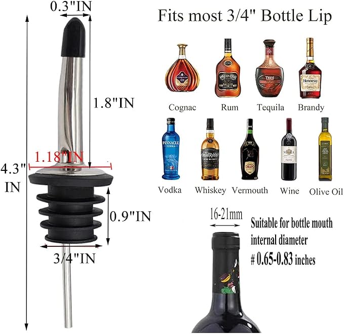 Pafusen 24 Pack Liquor Bottle Pourers, Liquor Pour Spout for Liquor Bottles, Stainless Steel Olive oil Dispenser Spout, Alcohol Pourer Spouts Dust Caps Covers, Sliver