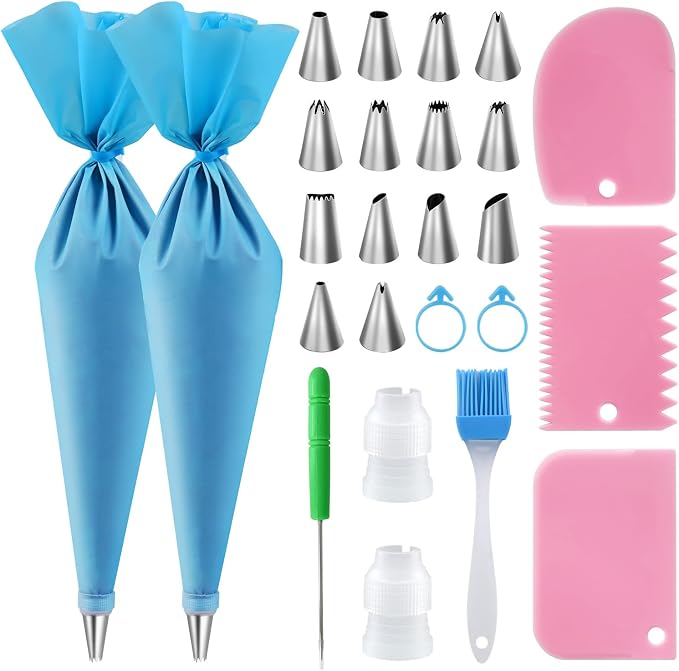 firstake Piping Bags and Tips Set, 16 inch Silicone Pastry Bags 14 Tips | Food Grade Silicone, Anti-Burst Thickened, Easy Clean, Reusable, Cake Decorating Kit for Beginners, for Birthday Cake Cookies