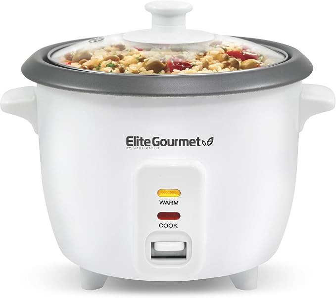 Elite Gourmet ERC-006NST# Rice Cooker, Non-Stick Pot, White, 6 Cups | Keep Warm - Also Makes Soups, Stews, Grains and Cereals for Versatile Everyday Cooking