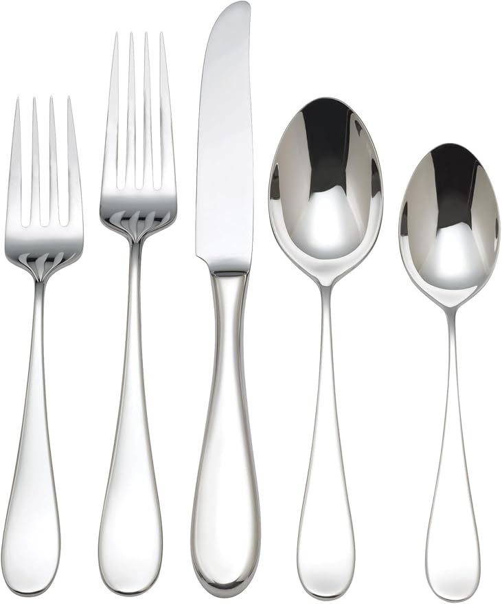 Reed & Barton Dalton 5Pc Flatware Place Setting, 5 Piece, Silver | silver, dishwasher safe | includes knives, forks, and spoons | heavy duty, cutlery set for kitchen and dining, utensil set