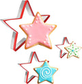 Star Cookie Cutters 3PCS, Stainless Steel Christmas Star Cookie Cutter Tools with Red Environmental PVC, Star Shape Moulds Set for Baking