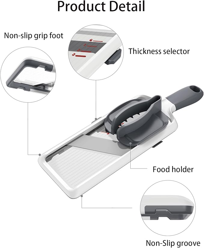 Mandoline Slicer for Kitchen, Adjustable Stainless Steel Blade, Vegetable Slicers, Slicer Vegetable Cutter with NO-slip Grip, Gray