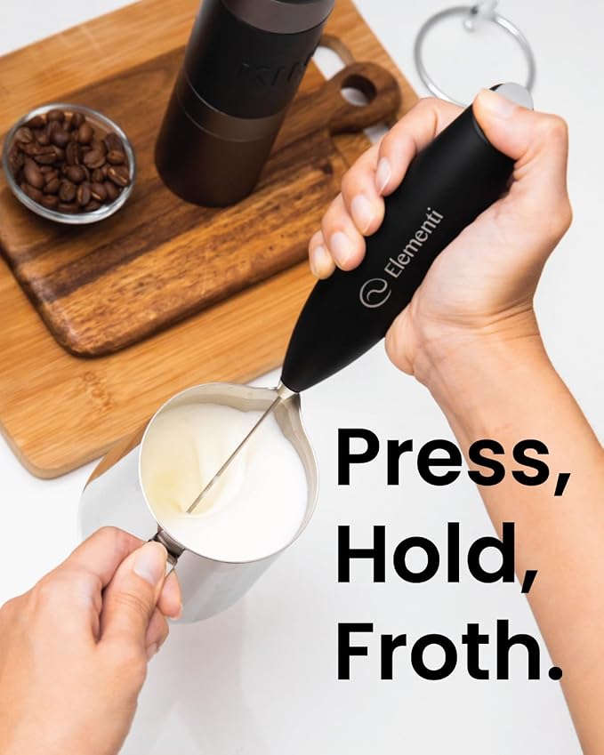 Elementi Frother Wand - Easy to Use Milk Frother Handheld Electric Stirrer for Powder Drinks, Durable & Powerful Protein Powder Mixer Wand, Coffee Stirrers Electric (Silver)