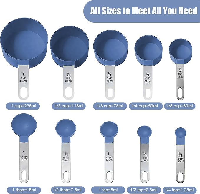 Measuring Cups and Spoons Set | 10-Piece Stackable Measuring Cups and Spoons for Dry and Liquid Ingredients (blue)