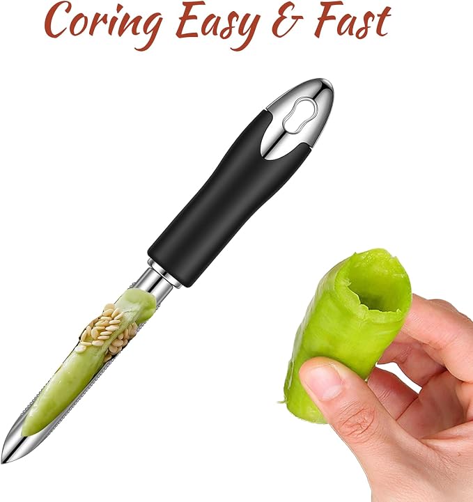 Jalapeno Pepper Corer Zucchini Cucumber Remover Stainless Steel Vegetable And Fruit Corers Durable Special Kitchen Gadgets With Serrated Edge For Vegetables Fruits Easy Seed Removal